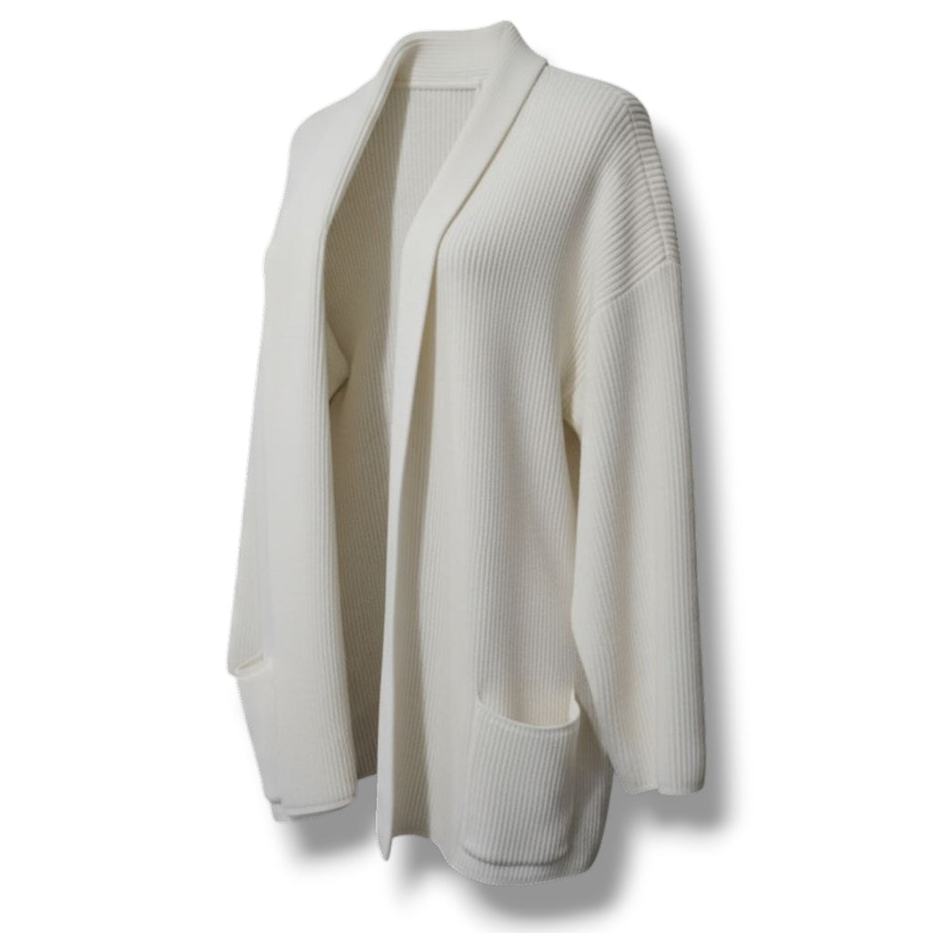 Roaman’s Women’s Vintage Cream Open Front Ribbed Cardigan - Size Medium
