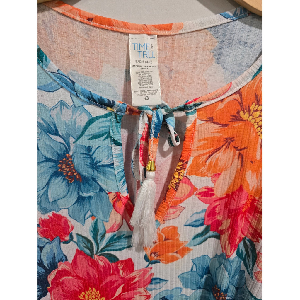 Time and Tru Women’s Floral Tassel Trim Swim Cover-Up – Size Small (4–6)