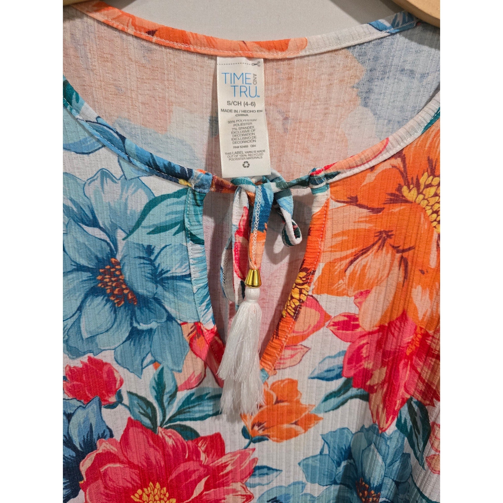 Time and Tru Women’s Floral Tassel Trim Swim Cover-Up – Size Small (4–6)