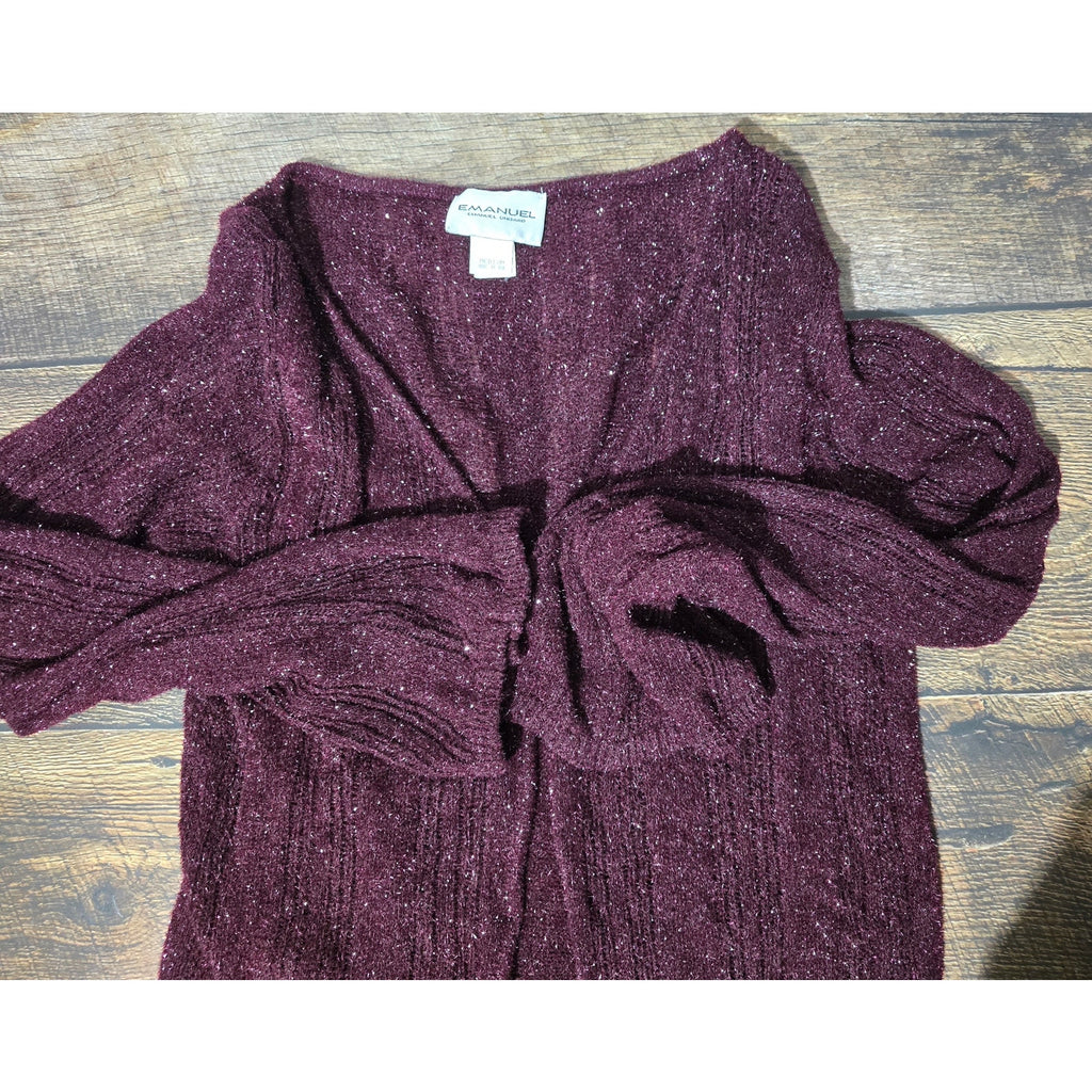 Vintage Emanuel Ungaro Shimmer Eyelash Knit Open Duster Cardigan Burgundy Medium