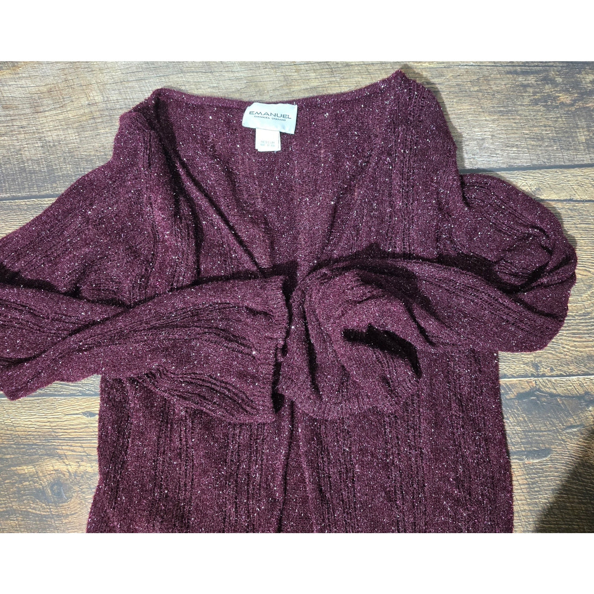 Vintage Emanuel Ungaro Shimmer Eyelash Knit Open Duster Cardigan Burgundy Medium