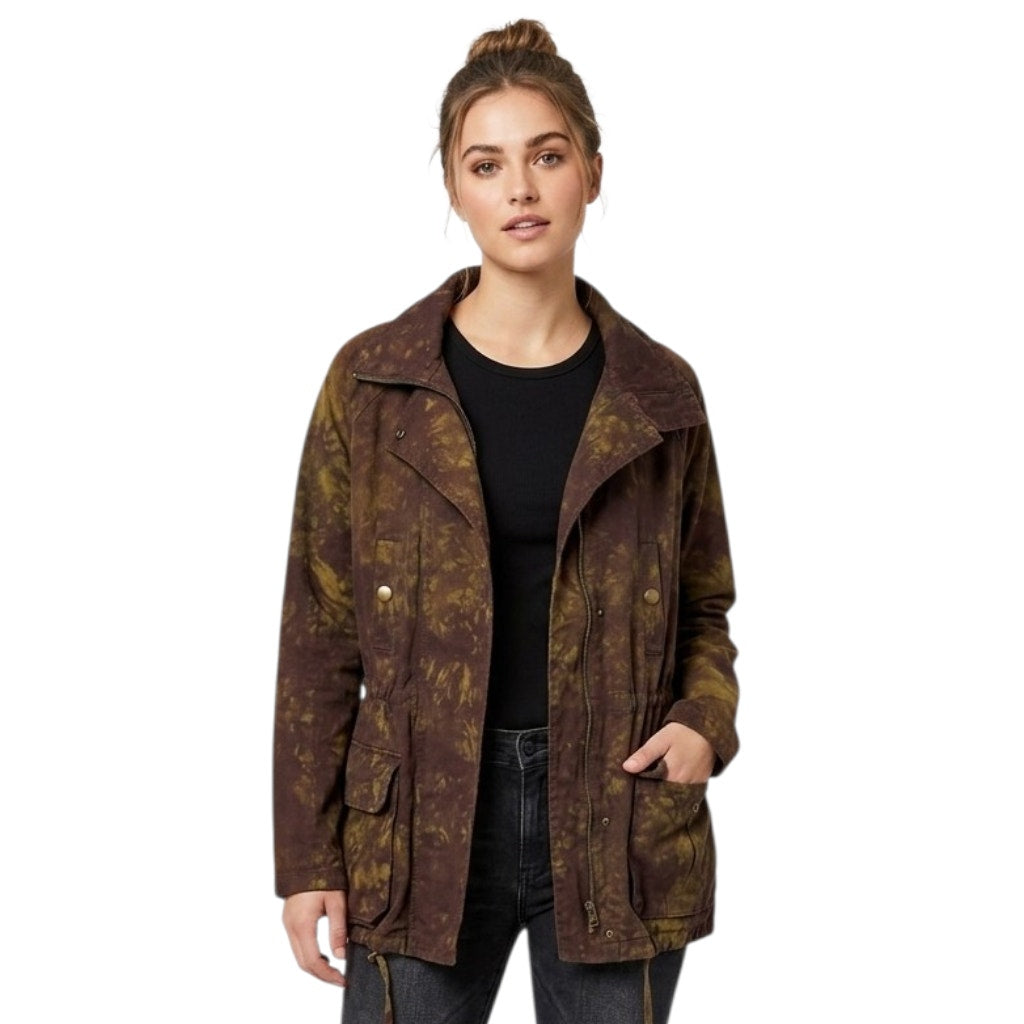 Willow & Clay Brown Tie-Dye Utility Cargo Jacket – XS