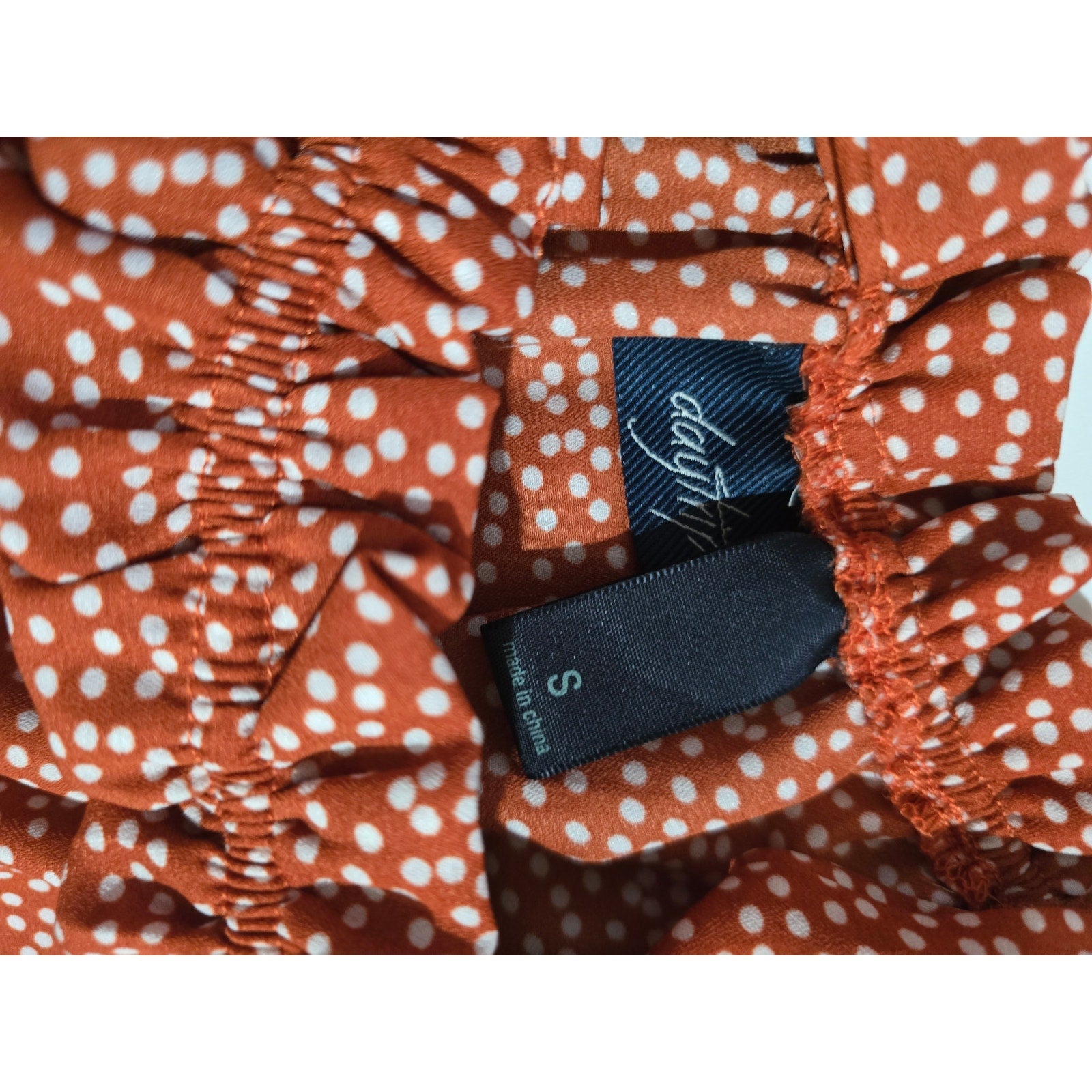 Daytrip Women’s Rust Polka Dot Off-Shoulder Ruffle Mini Dress – Size Small
