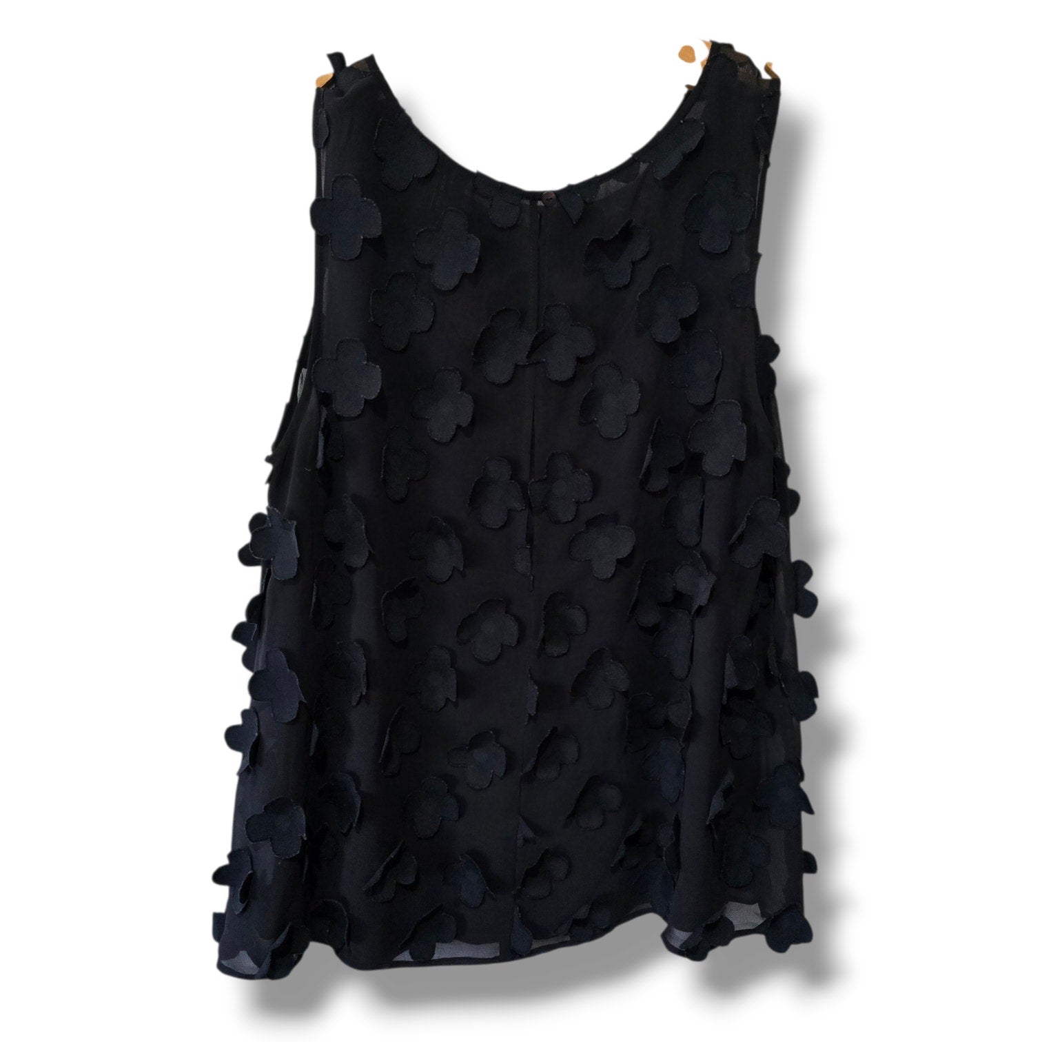 NIC+ZOE women's Black 3D Floral Appliqué Sheer Sleeveless Top Large