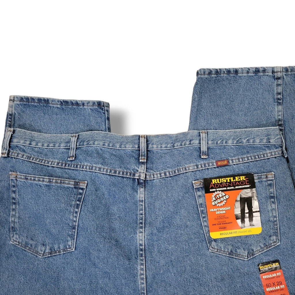 Rustler Advantage men's blue heavy weight denim regular fit straight leg jeans