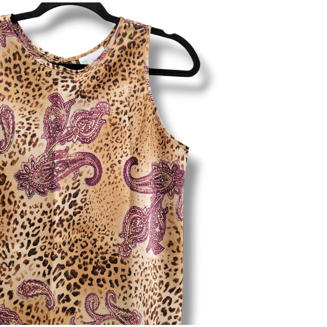 California Dynasty Women’s Paisley & Leopard Print Sleeveless Blouse Size Large