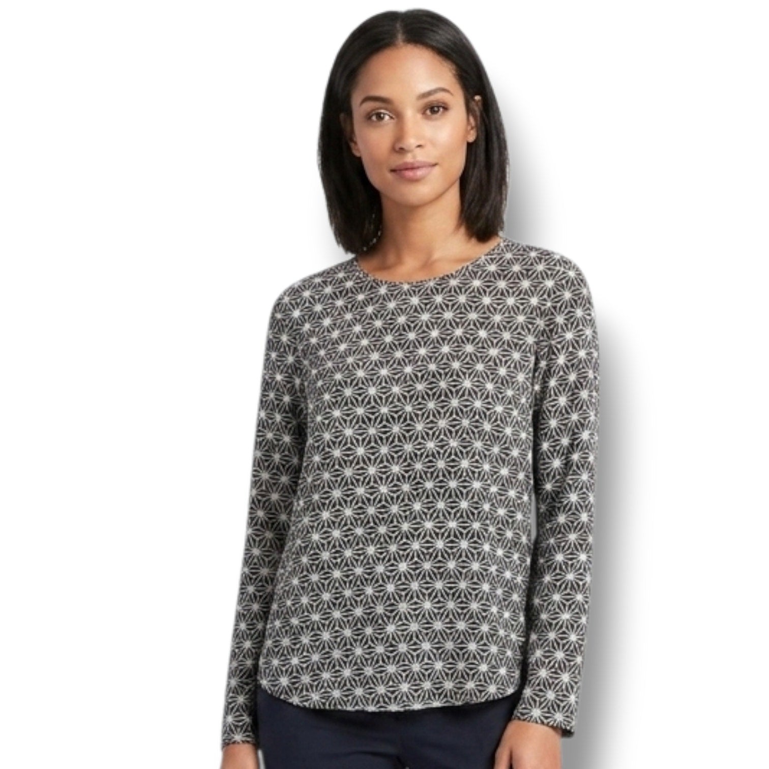 H&M Women’s Black Star Print long sleeve button back Blouse - sz 2