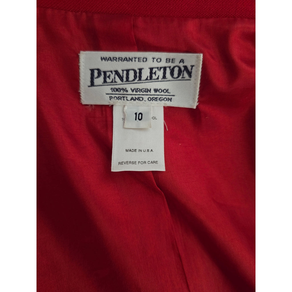Pendleton Vintage Women's Sz 10 Pure Virgin Wool Red Single Button Blazer Jacket