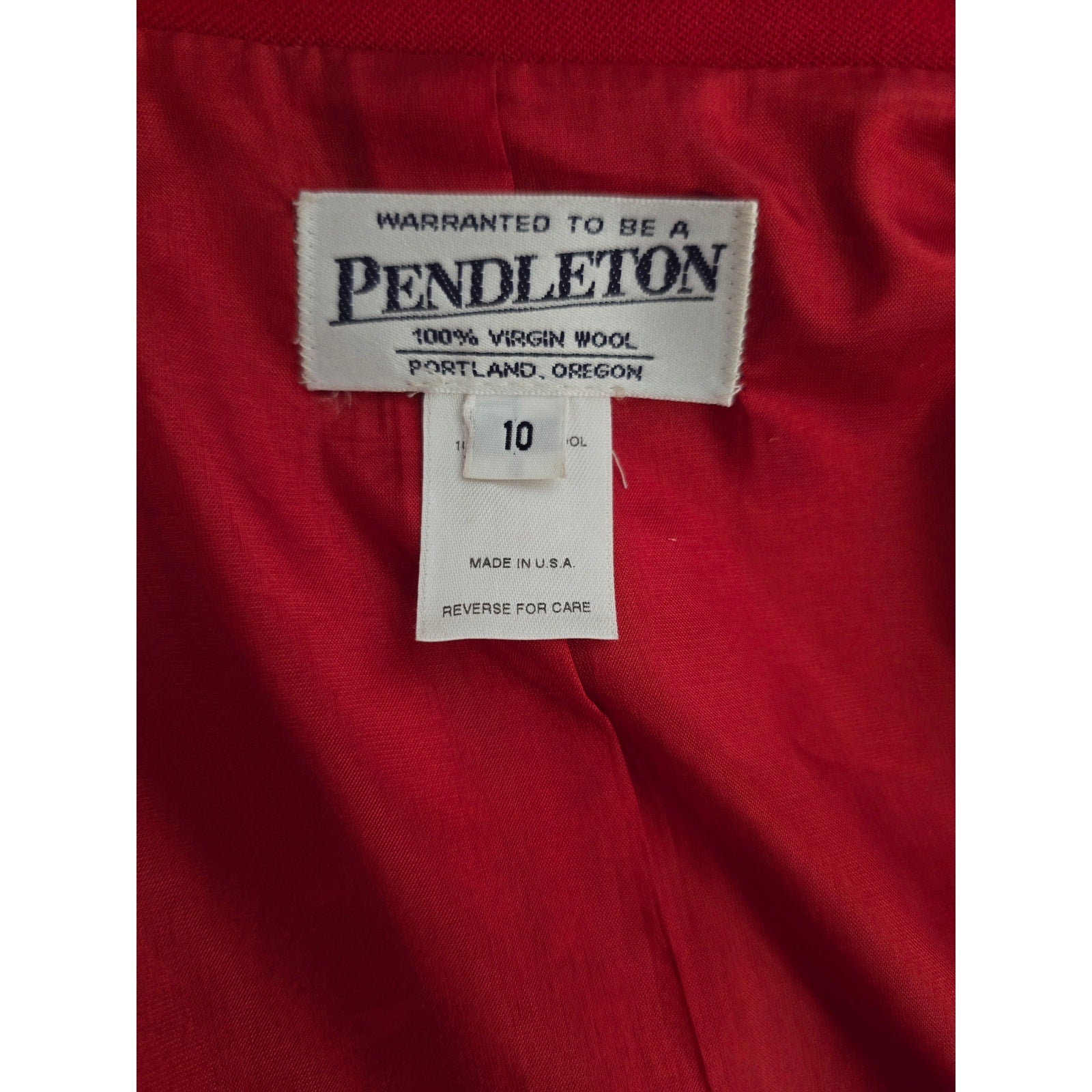 Pendleton Vintage Women's Sz 10 Pure Virgin Wool Red Single Button Blazer Jacket