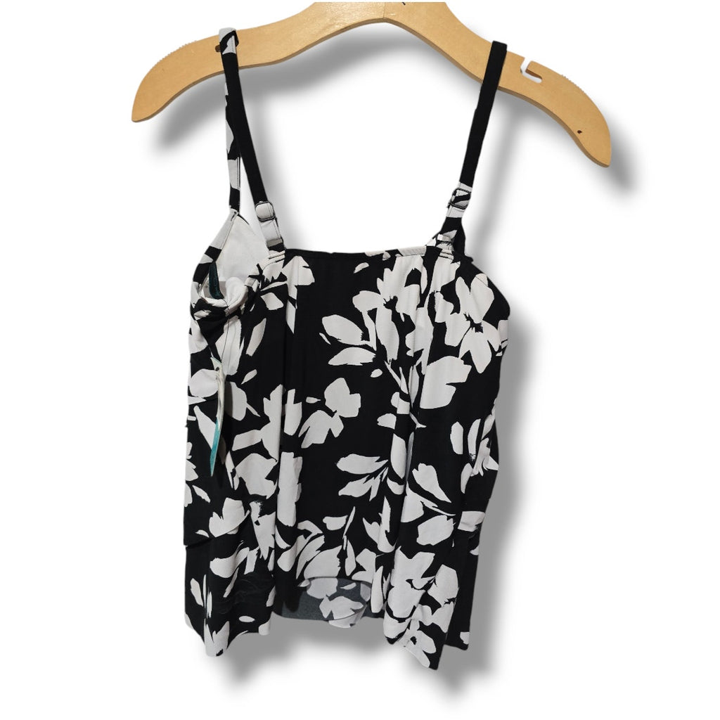 Aqua Green Women’s Black White Floral Tiered Tankini Swim Top Small NWOT