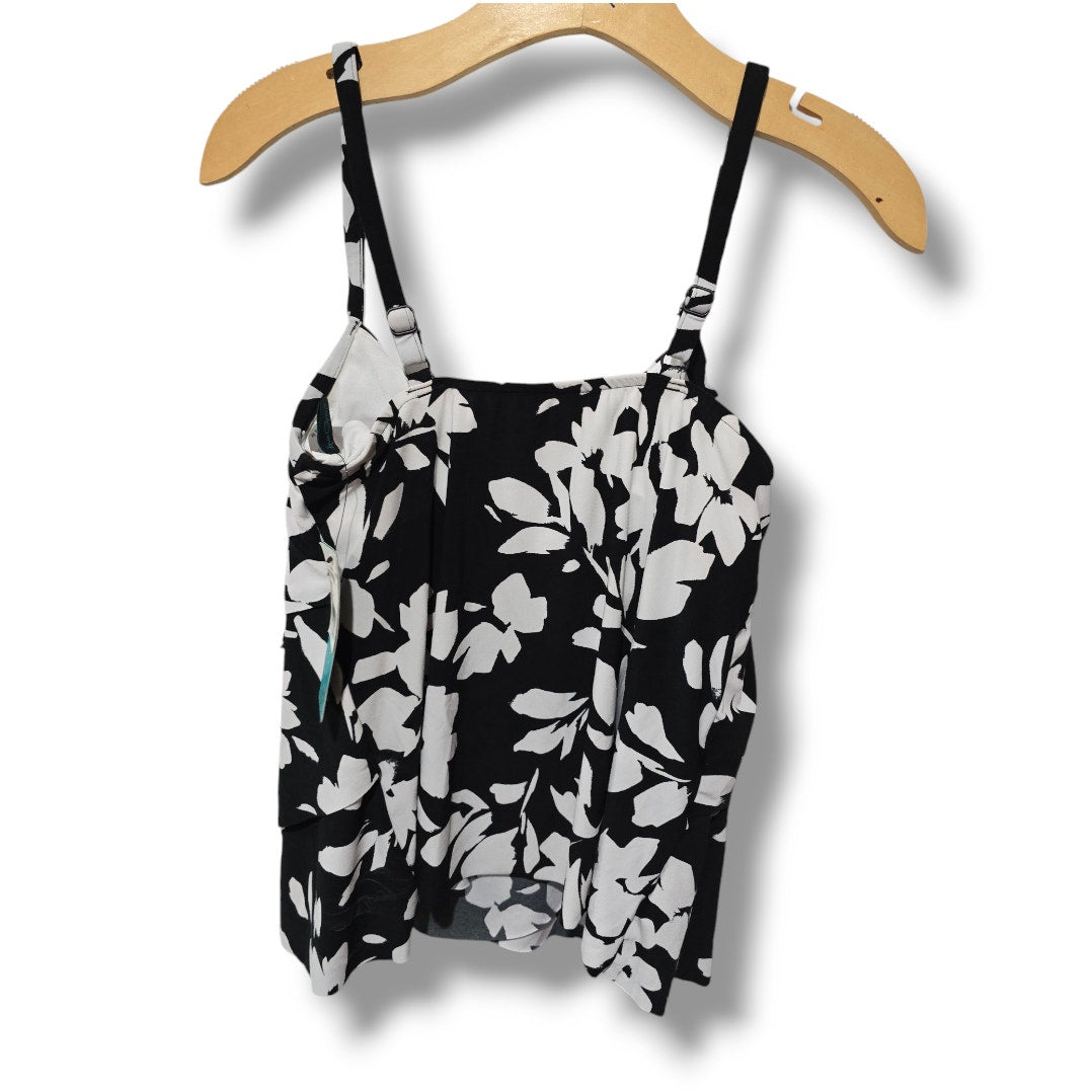 Aqua Green Women’s Black White Floral Tiered Tankini Swim Top Small NWOT