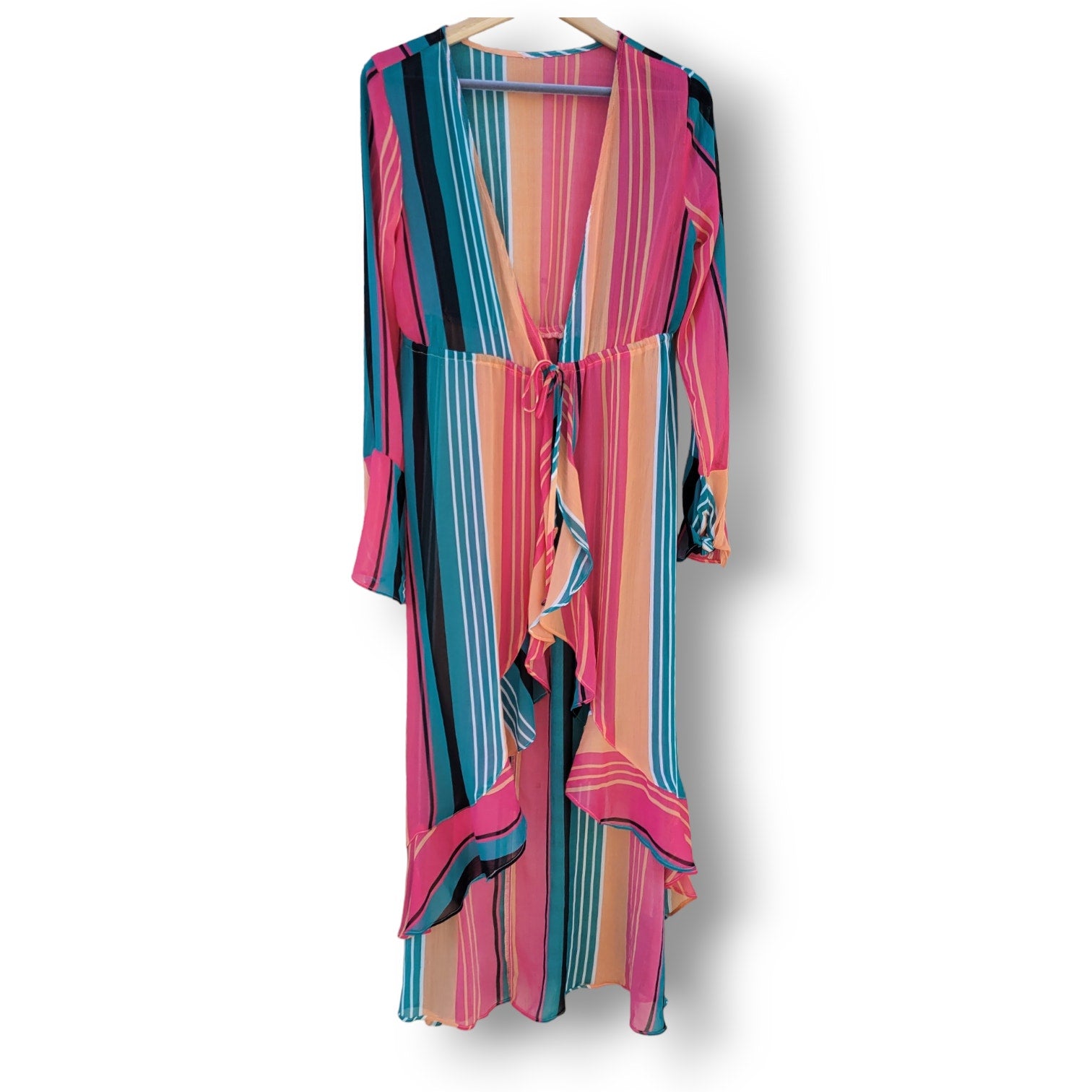 NO Boundaries Juniors Multicolor Sheer Striped Kimono Cover-Up – XS