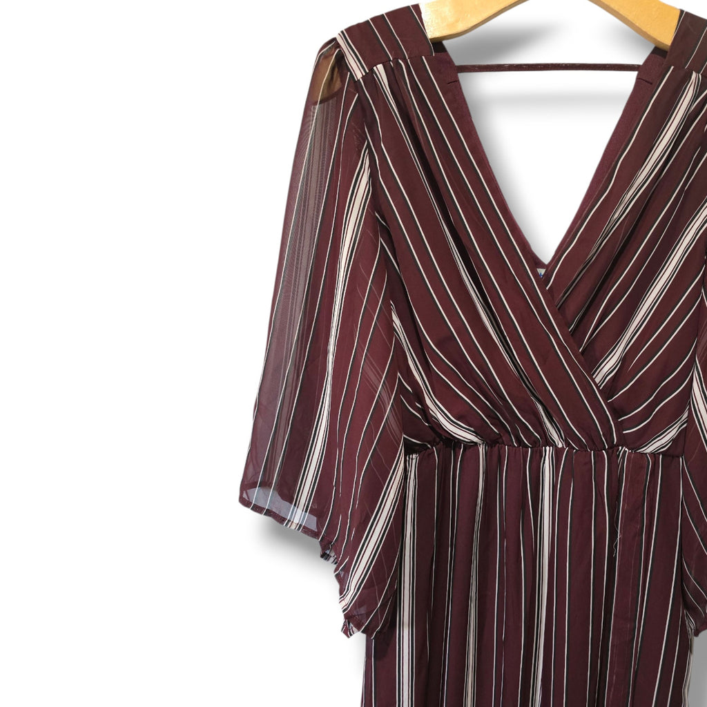 Bailey Blue Women’s Burgundy Striped Chiffon faux Wrap Maxi Dress – Size Medium