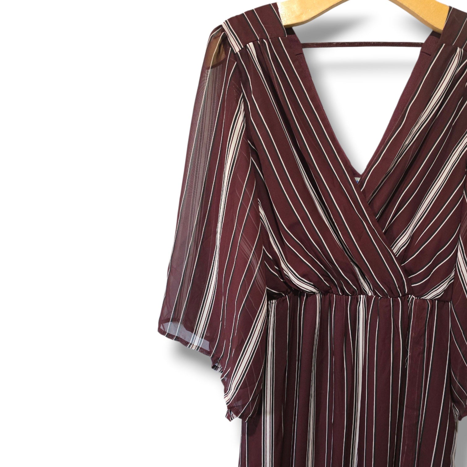 Bailey Blue Women’s Burgundy Striped Chiffon faux Wrap Maxi Dress – Size Medium