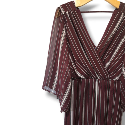 Bailey Blue Women’s Burgundy Striped Chiffon faux Wrap Maxi Dress – Size Medium