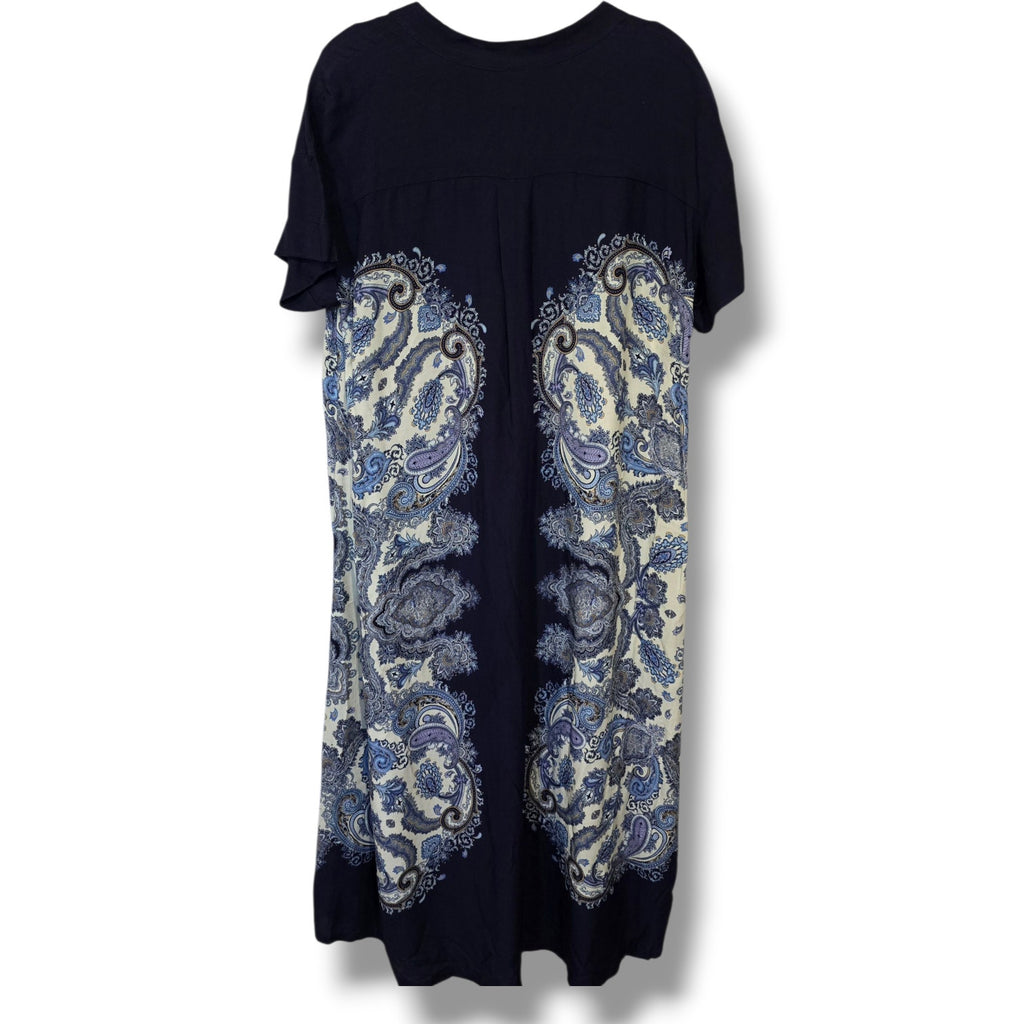 NWT H&M Blue Paisley Button Down Midi Dress Size 2 Short Sleeve Viscose