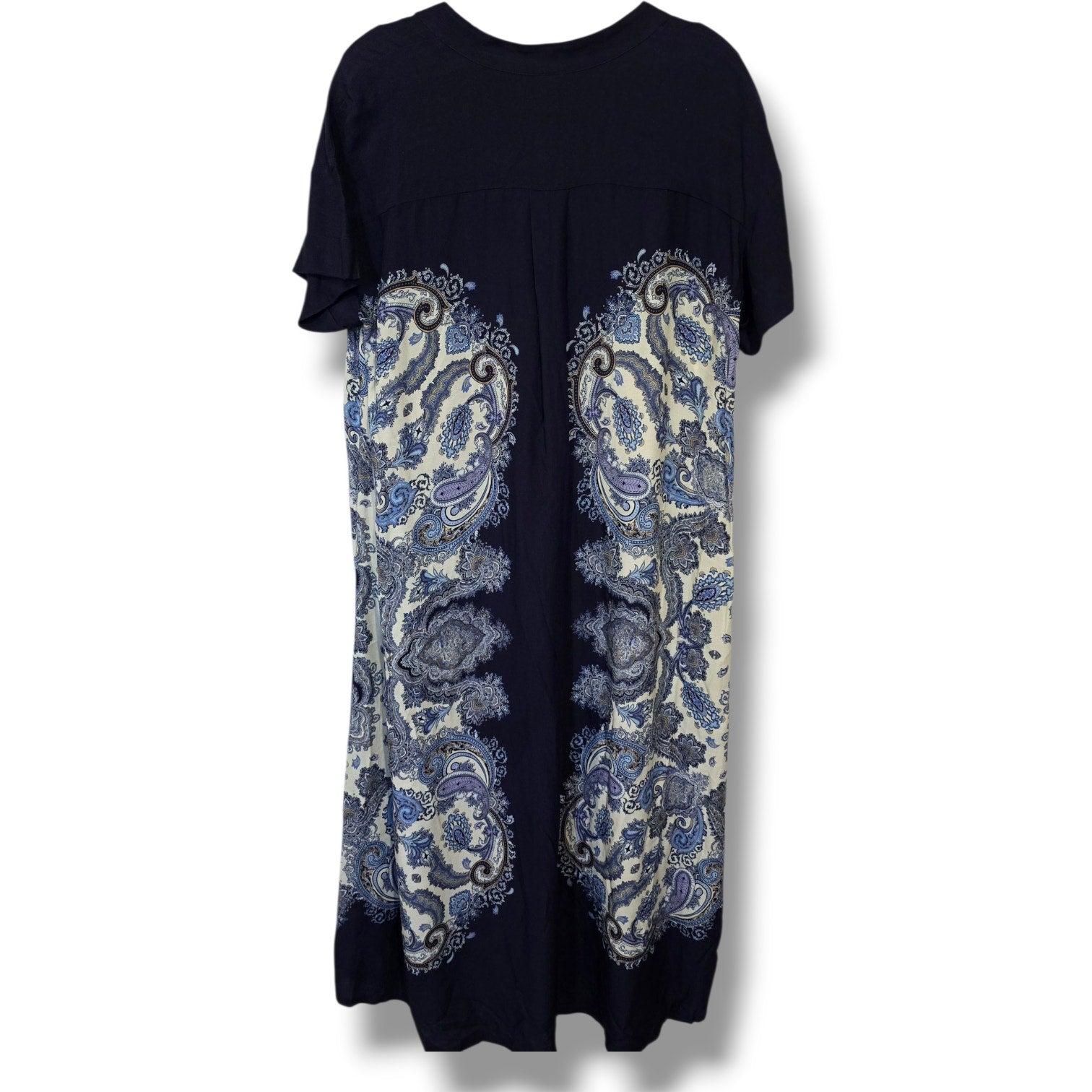 NWT H&M Blue Paisley Button Down Midi Dress Size 2 Short Sleeve Viscose