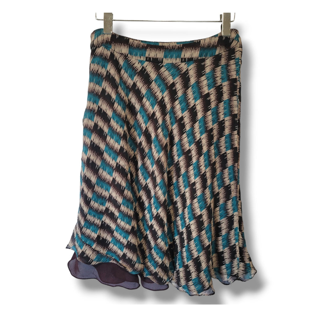 Jones New York Collection Women’s Petite Blue & Brown Layered Midi Skirt Size 6P
