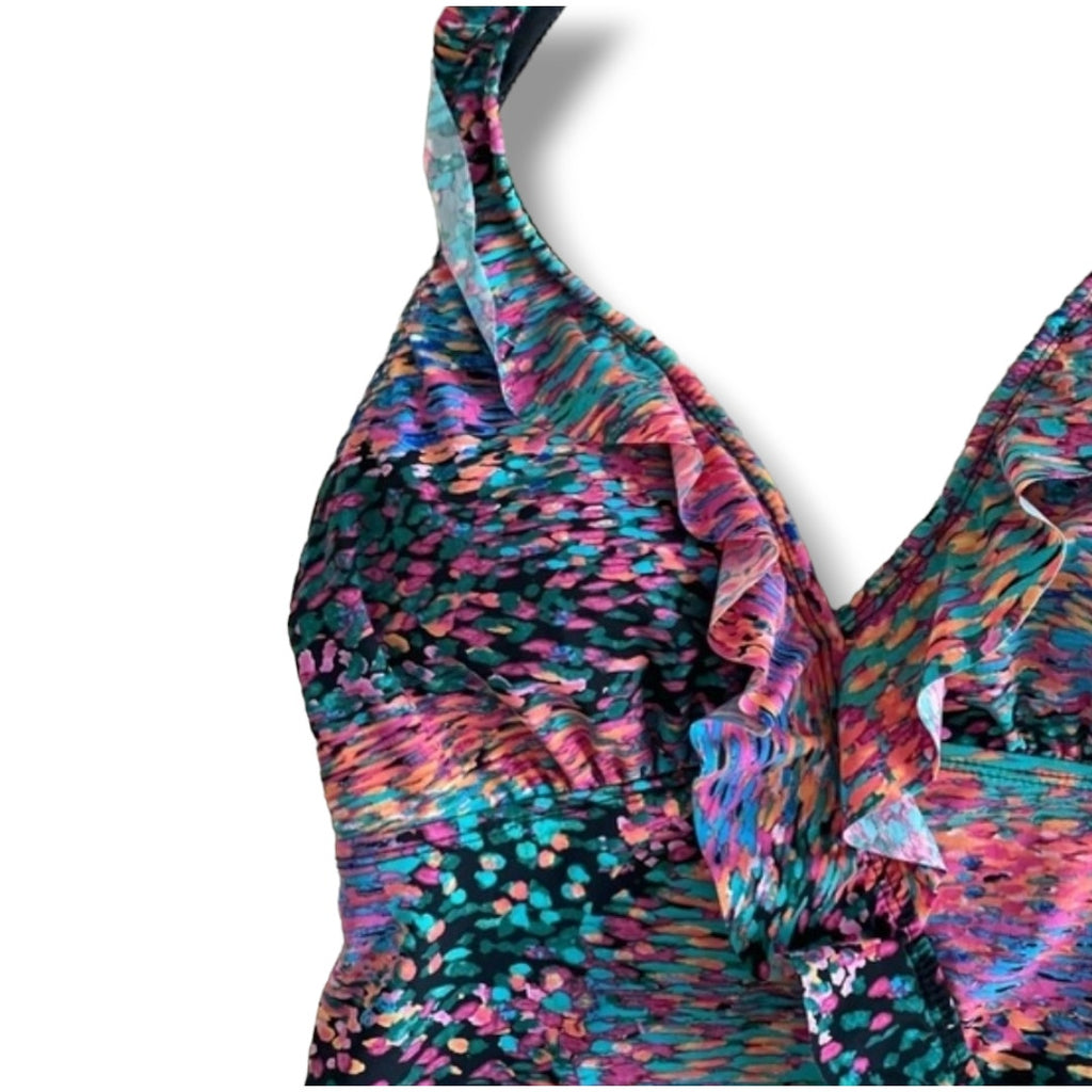 Spanx Love Your Assets Sara Blakely Women’s Ruffled Halter Tankini Swim Top Small