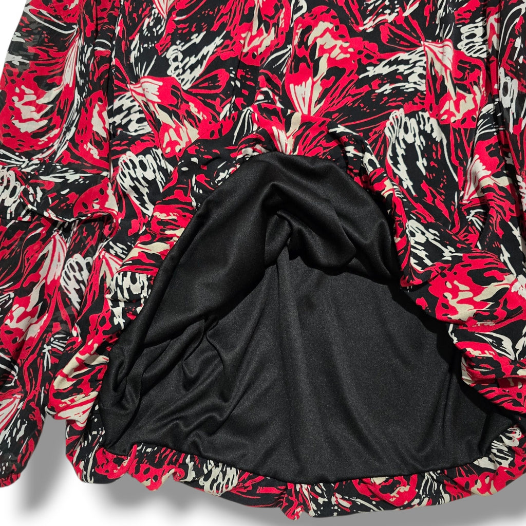 Alfani Women’s Red Black Abstract Print Long Sleeve Ruffle Blouse – Size Large