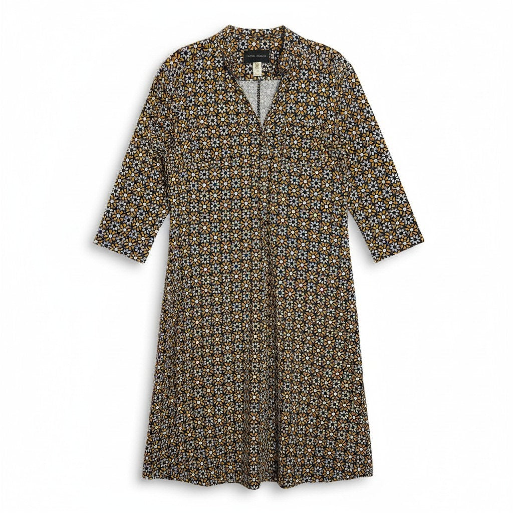 Donna Morgan Womens Size 14 Dress Geometric Navy Yellow Stretch Shift Preowned