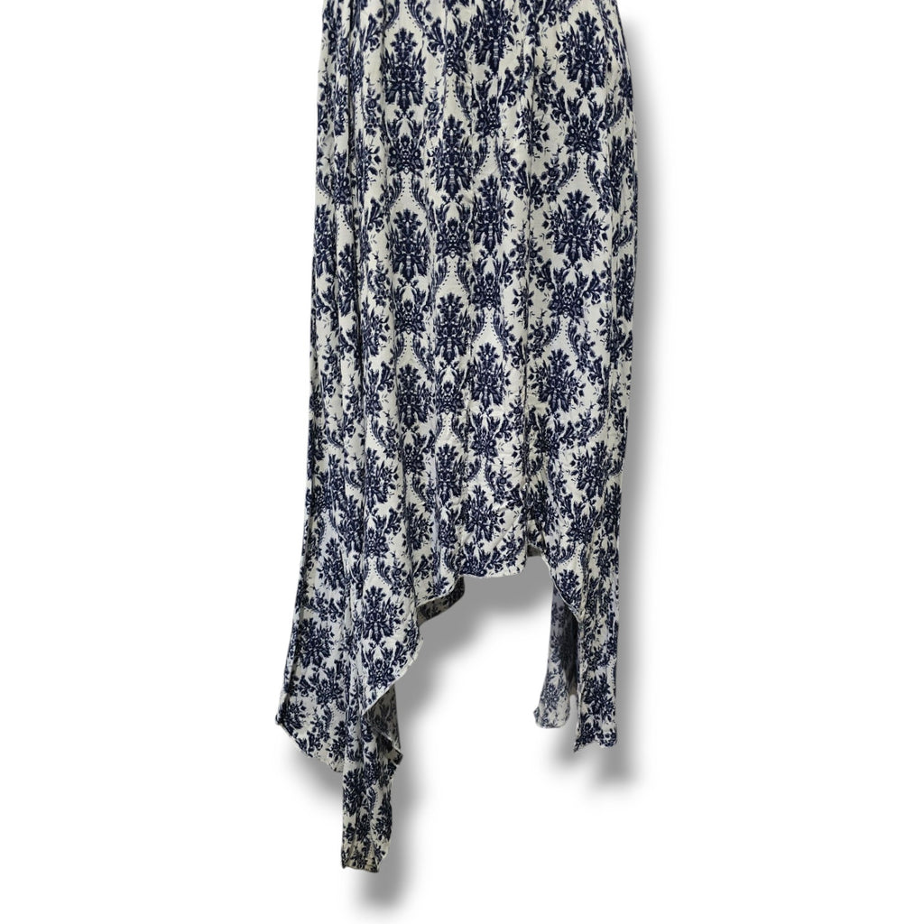Foreign Exchange Blue & White Floral Sharkbite Hem Dress – Size Small
