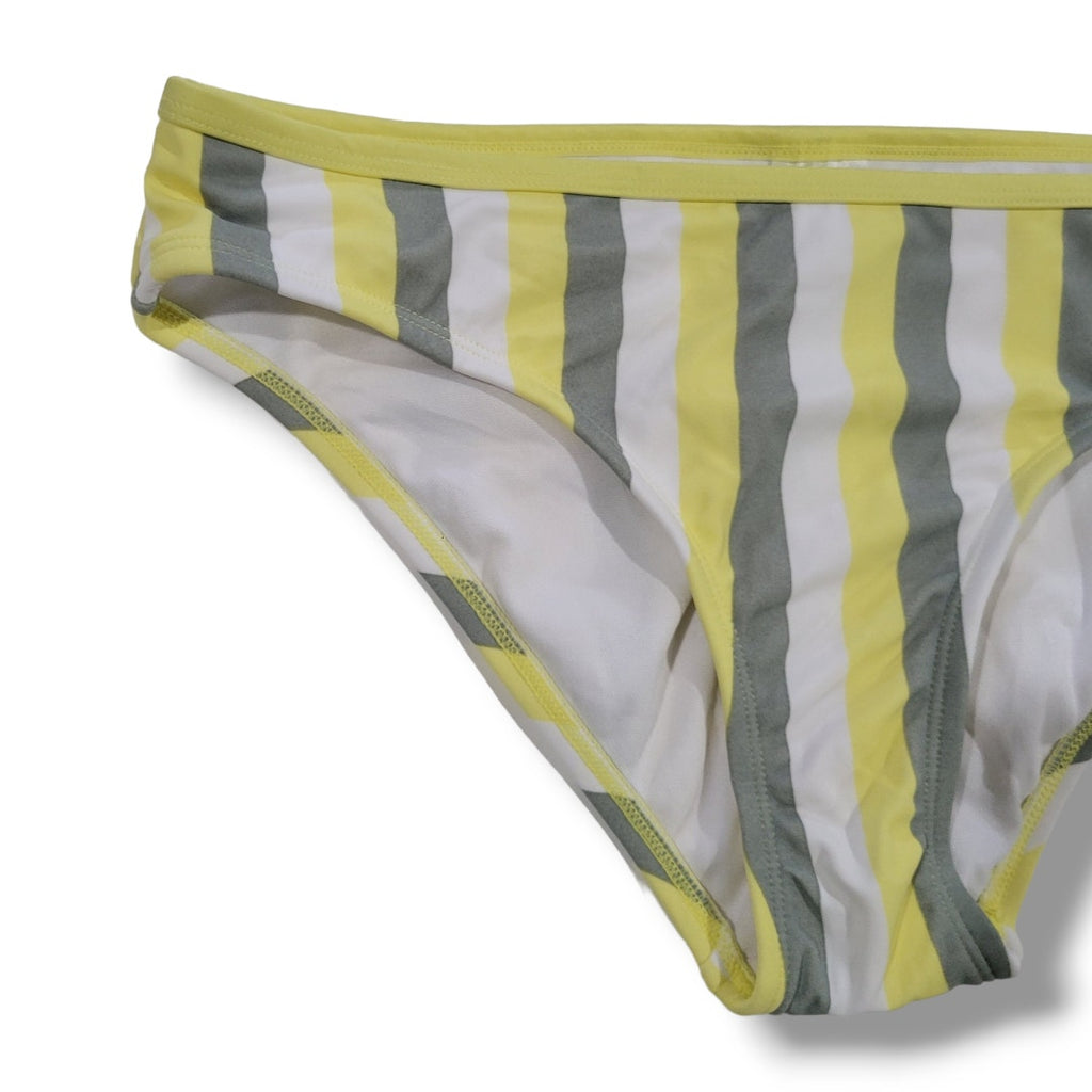Kona Sol Women’s Yellow Gray White Striped Hipster Bikini Bottom NWOT 2x