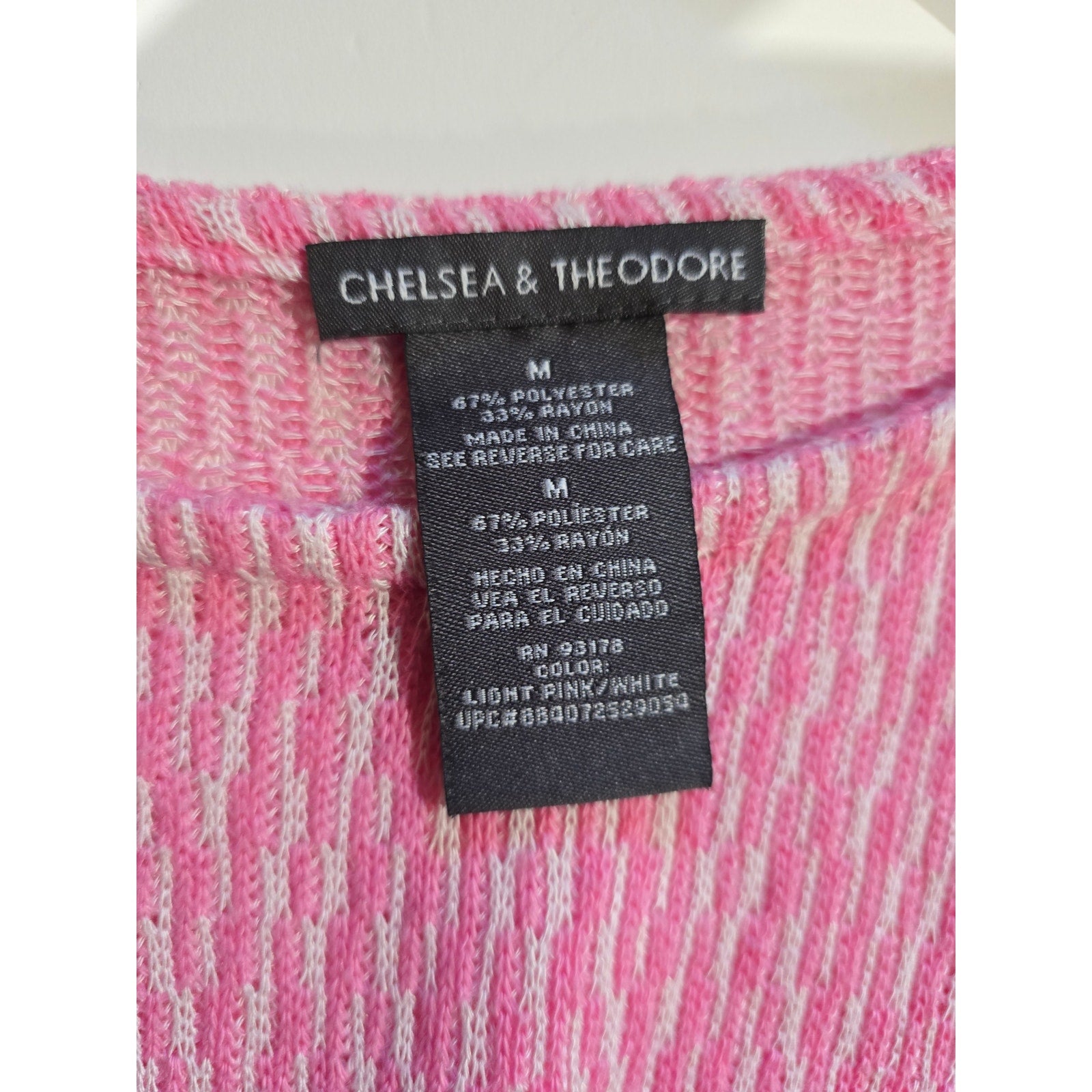 Chelsea & Theodore Women’s Pink White Textured Long Sleeve Top Medium