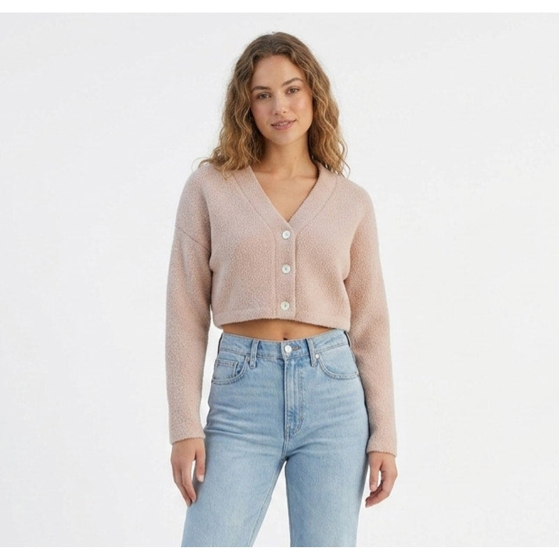 Wild Fable Women's Cropped Sherpa button-up top - xs