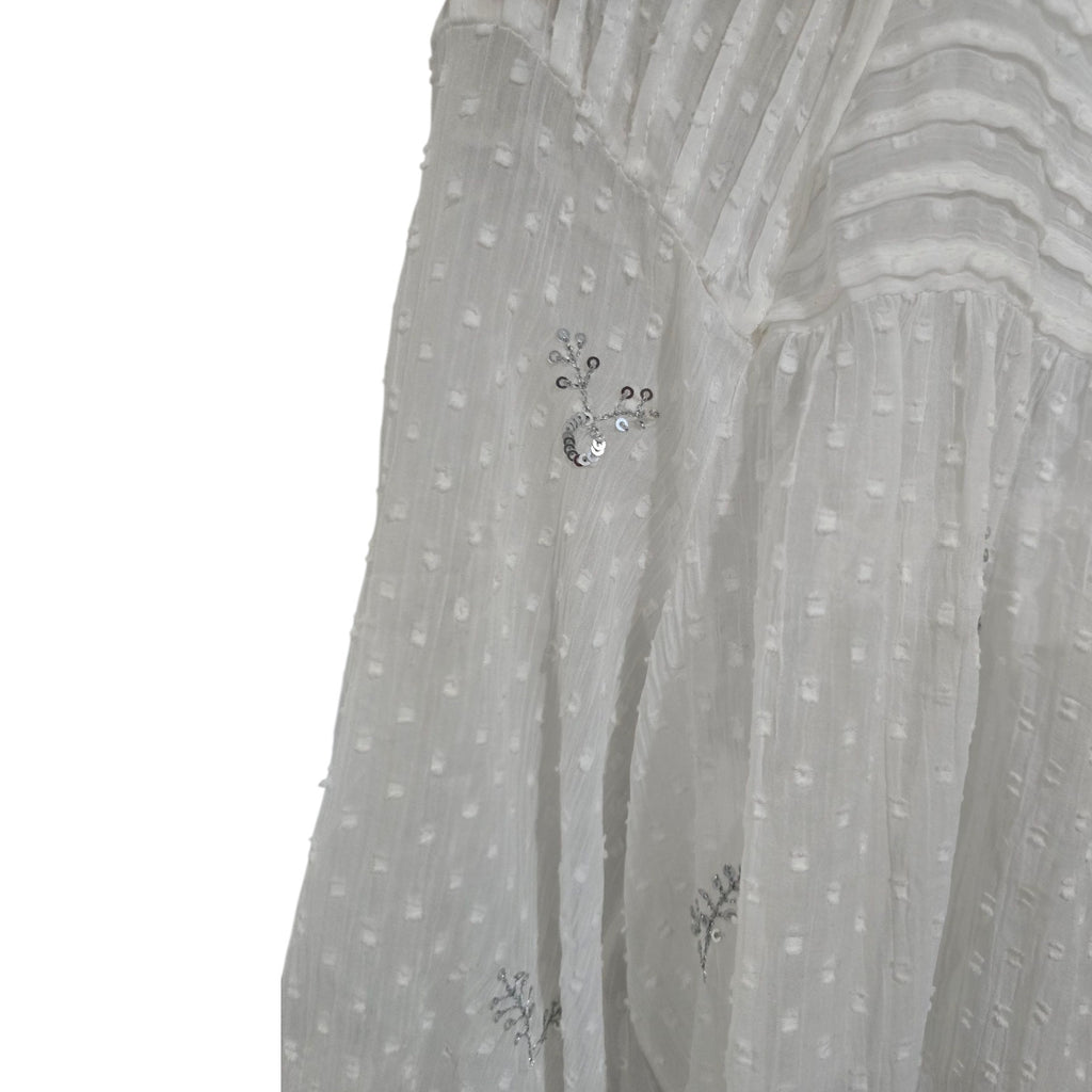 LC Lauren Conrad Women’s White Eyelet Embroidered Peasant Blouse Size Medium