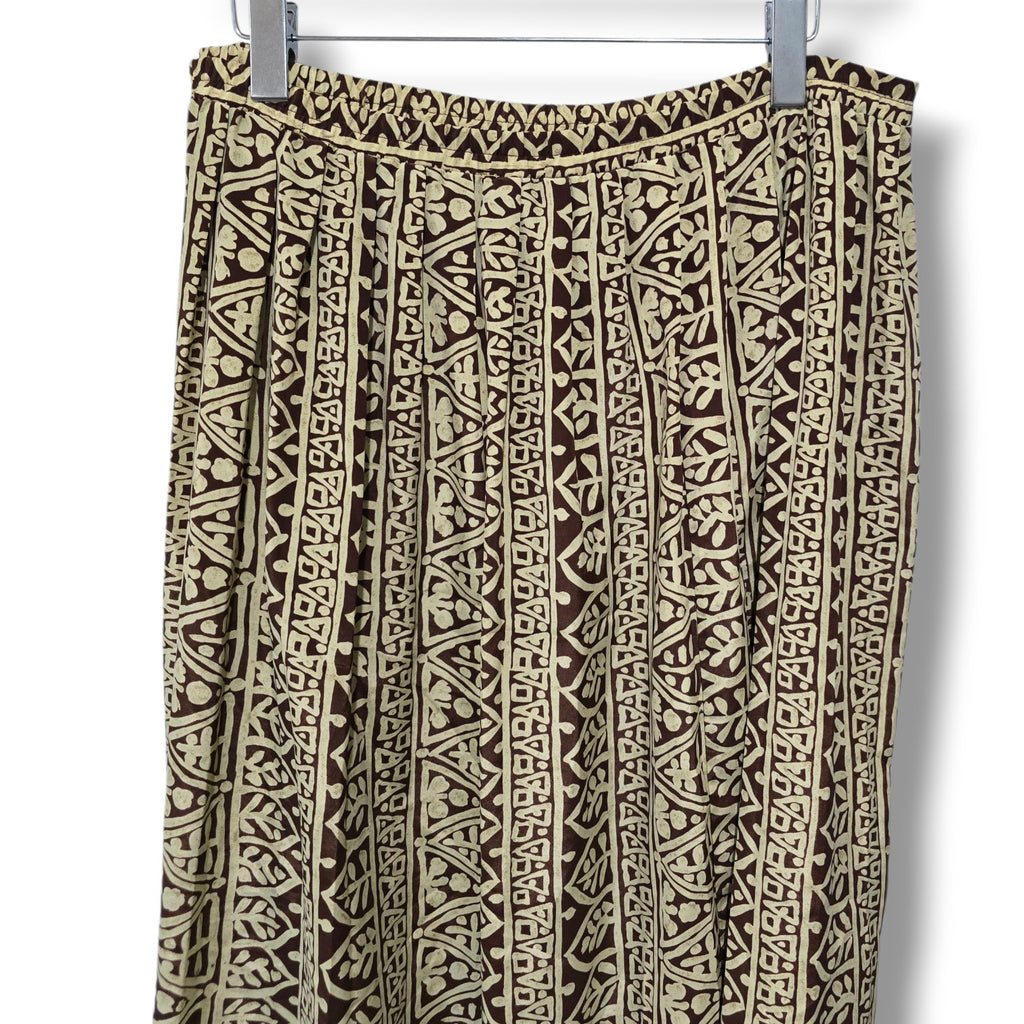 Leslie Fay Vintage Midi Skirt Size 14 Brown Cream Geometric Elastic Waist
