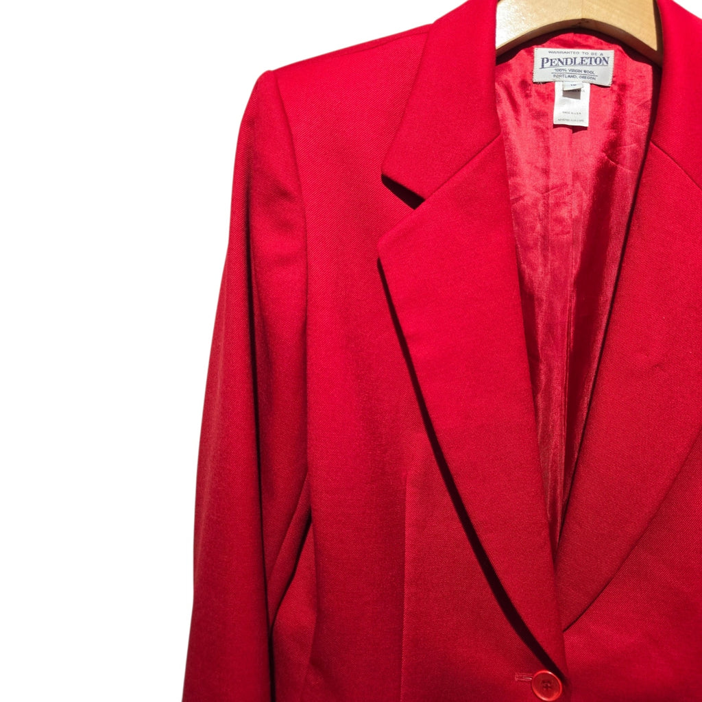 Pendleton Vintage Women's Sz 10 Pure Virgin Wool Red Single Button Blazer Jacket