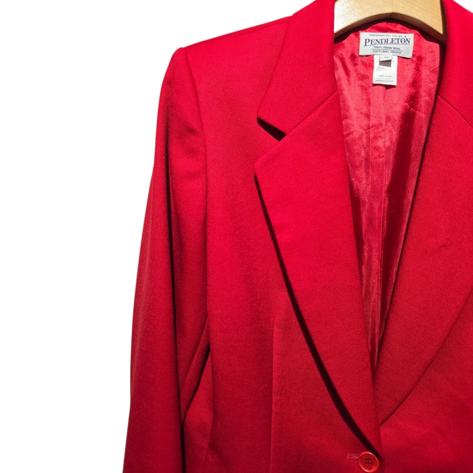 Pendleton Vintage Women's Sz 10 Pure Virgin Wool Red Single Button Blazer Jacket