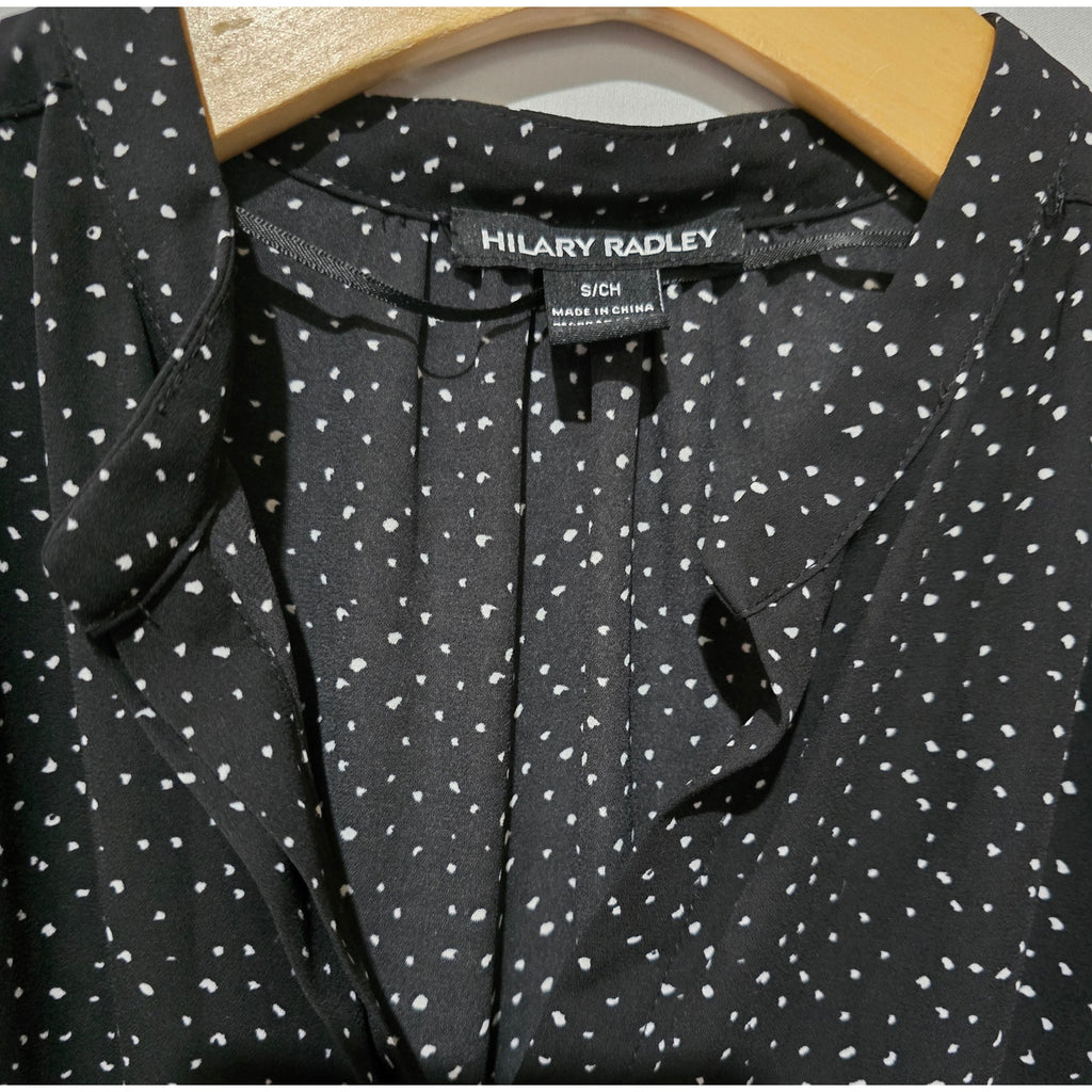 Hilary Radley Black White Abstract Dot Long Sleeve Dress S Faux Wrap