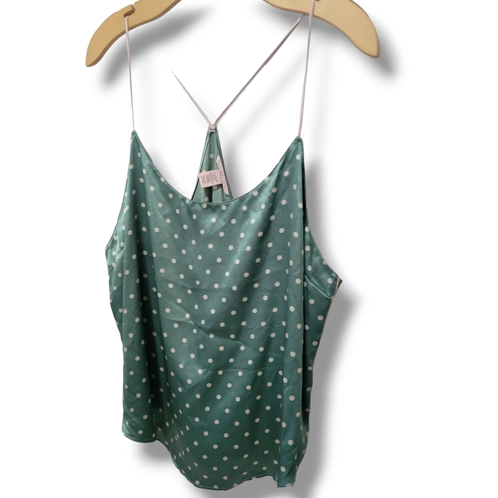 Victoria’s Secret Women’s Jade Green Polka Dot Satin Racerback Cami – Size XL