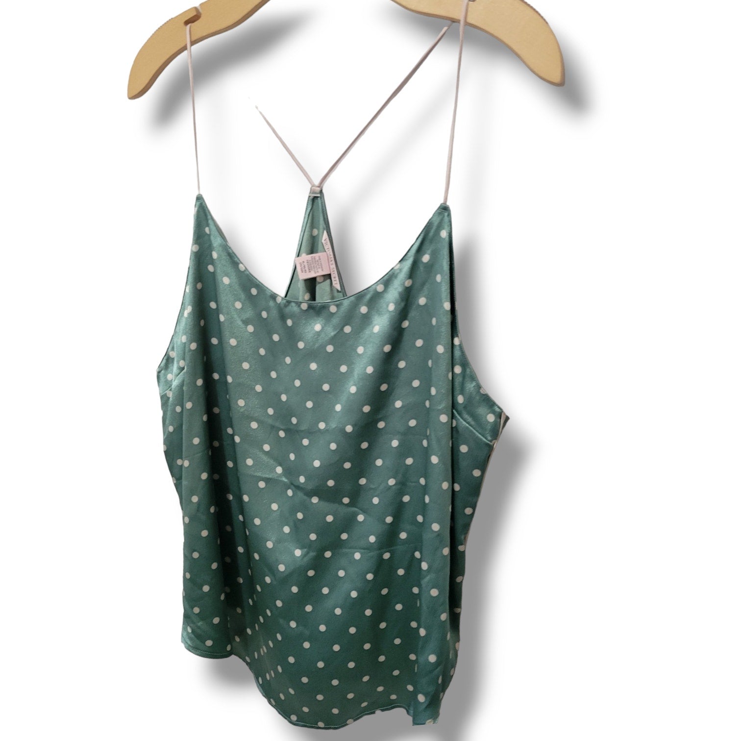 Victoria’s Secret Women’s Jade Green Polka Dot Satin Racerback Cami – Size XL