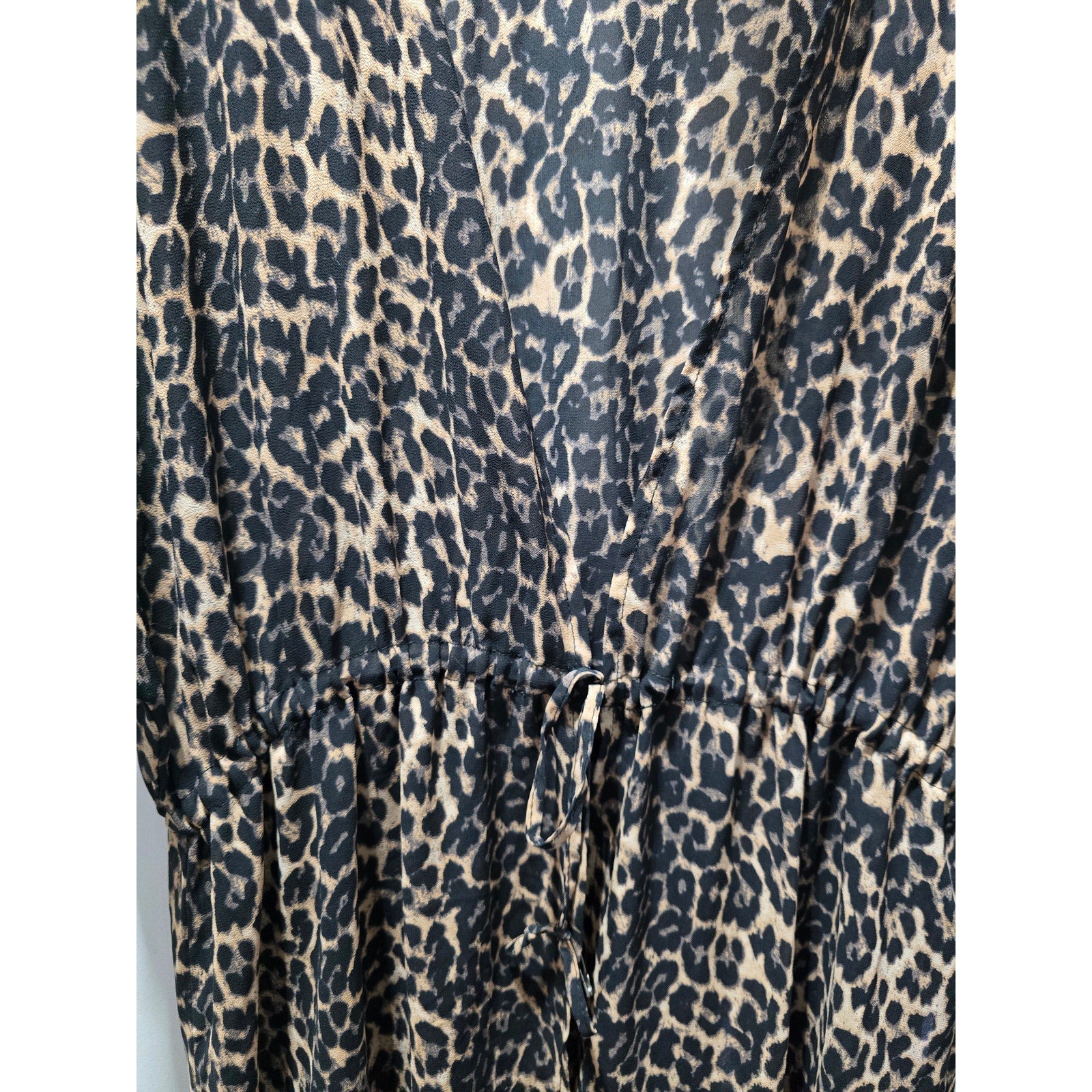Sheer women's Leopard Print Open-Front Maxi Duster Kimono