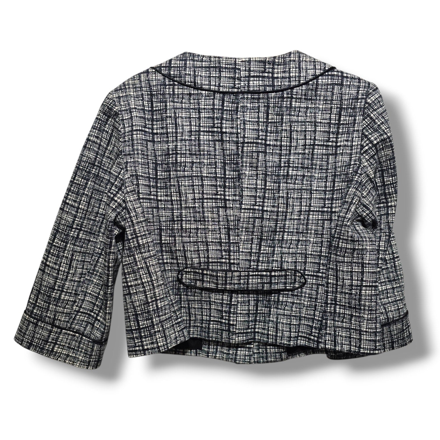 White House Black Market Women's Black White Textured Snap Front Crop Jacket
