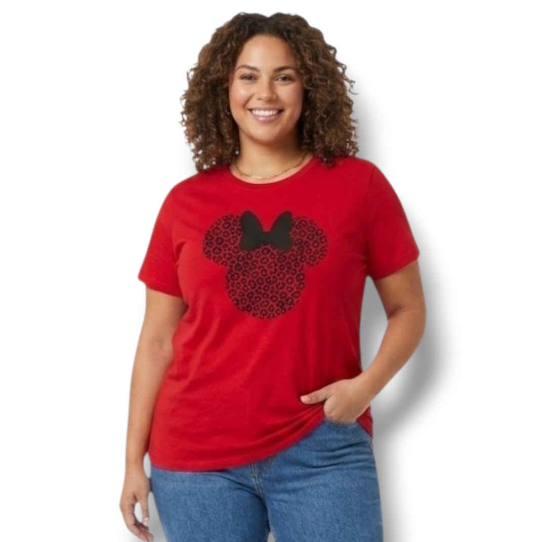 Bella + Canvas Red Minnie Mouse Leopard Print Graphic Tee – Size 2XL