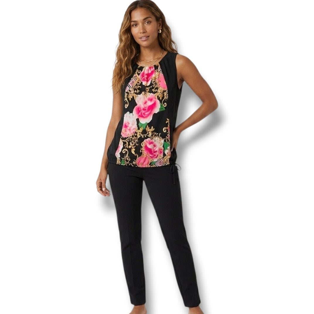 New York & Company Women’s Black Pink Floral Sleeveless Blouse – XS Gently Used