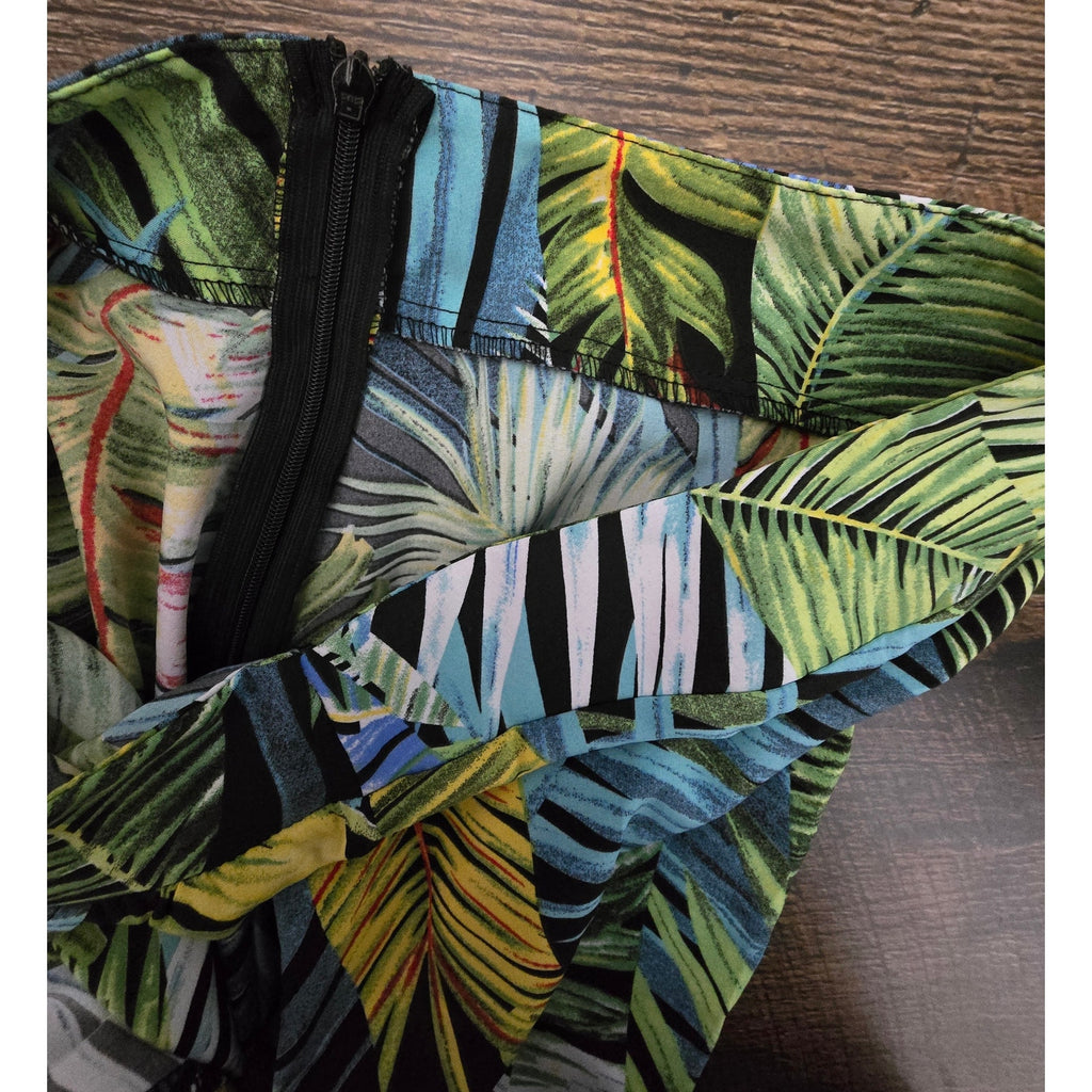 SHEIN Tropical Palm Print 2-Piece Crop Top & Wrap Maxi Skirt Set Green Blue Small