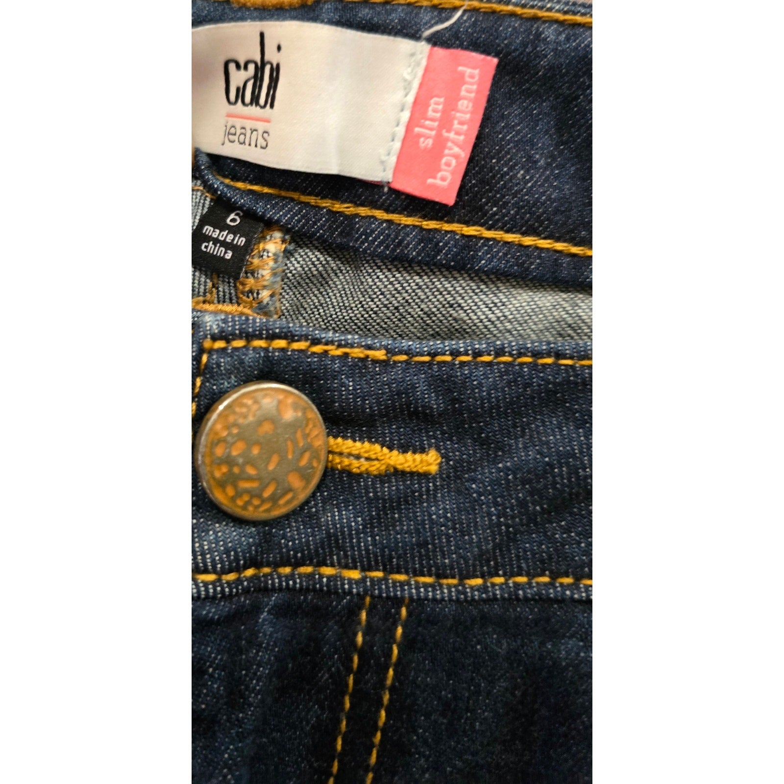 Cabi Slim Boyfriend Distressed Dark Wash Denim Jeans Size 6