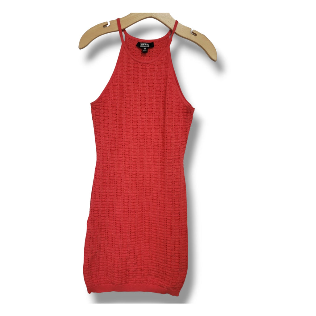 Hera Collection Women’s Orange Angelica Open-Knit Mini Dress – Size Medium