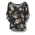 EXPRESSO Floral Flutter Sleeve Lace-Up Blouse XL – Black Beige Stretchy Top