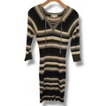 Pink Rose Earthy Multi-Stripe Lace-Up Ribbed Sweater Dress – Large