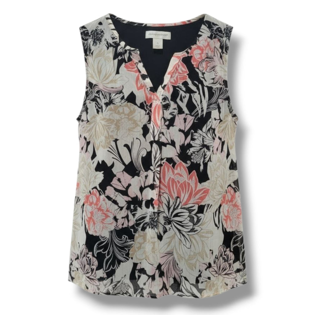 Christopher & Banks Women's floral sleeveless lined VNeck Blouse  - small
