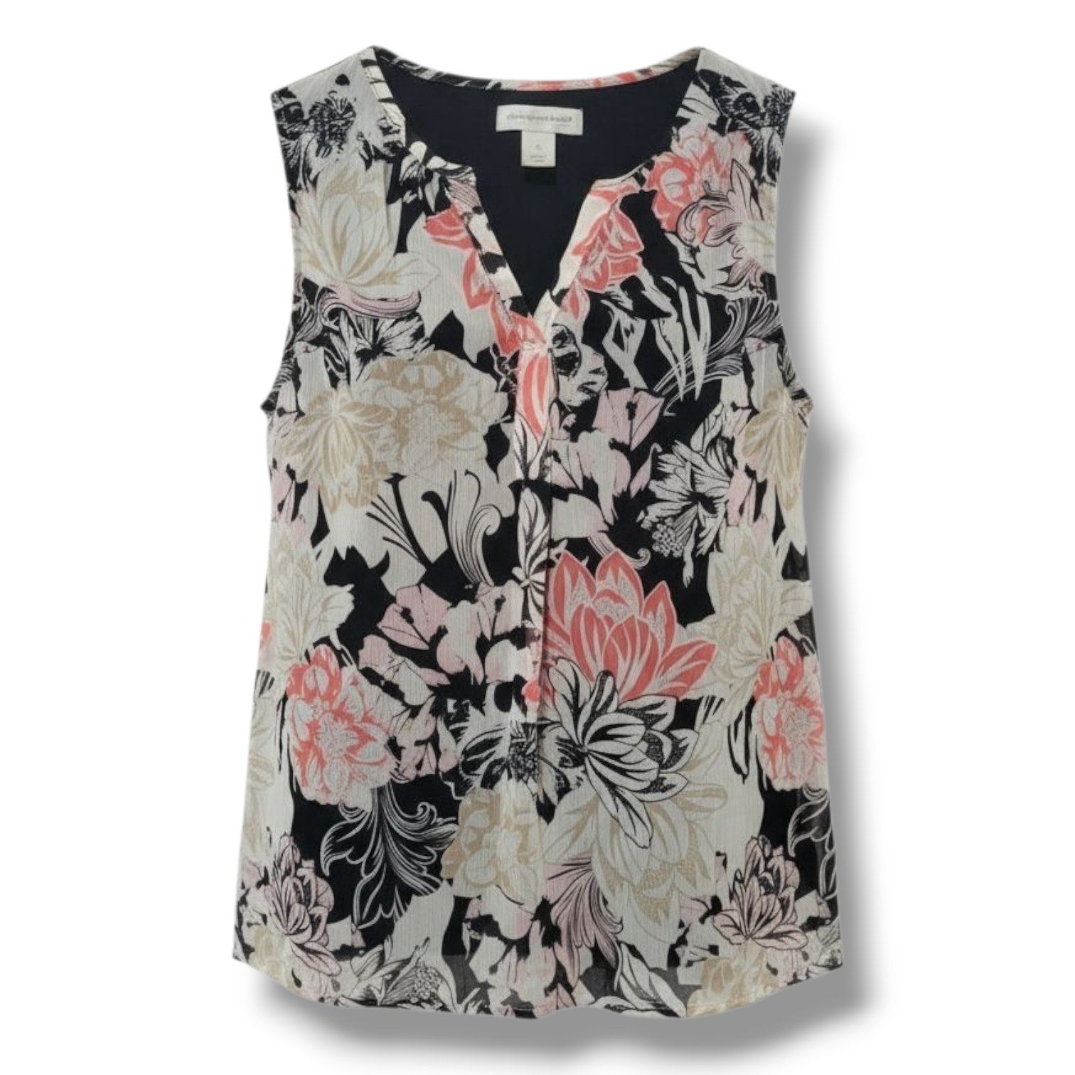 Christopher & Banks Women's floral sleeveless lined VNeck Blouse  - small