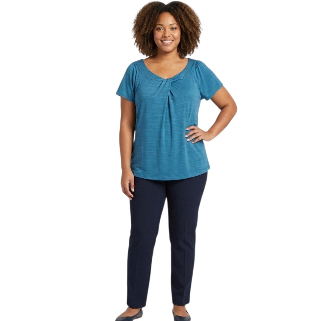 East 5th Woman Teal Twist-Front Short Sleeve Blouse plus size 1X