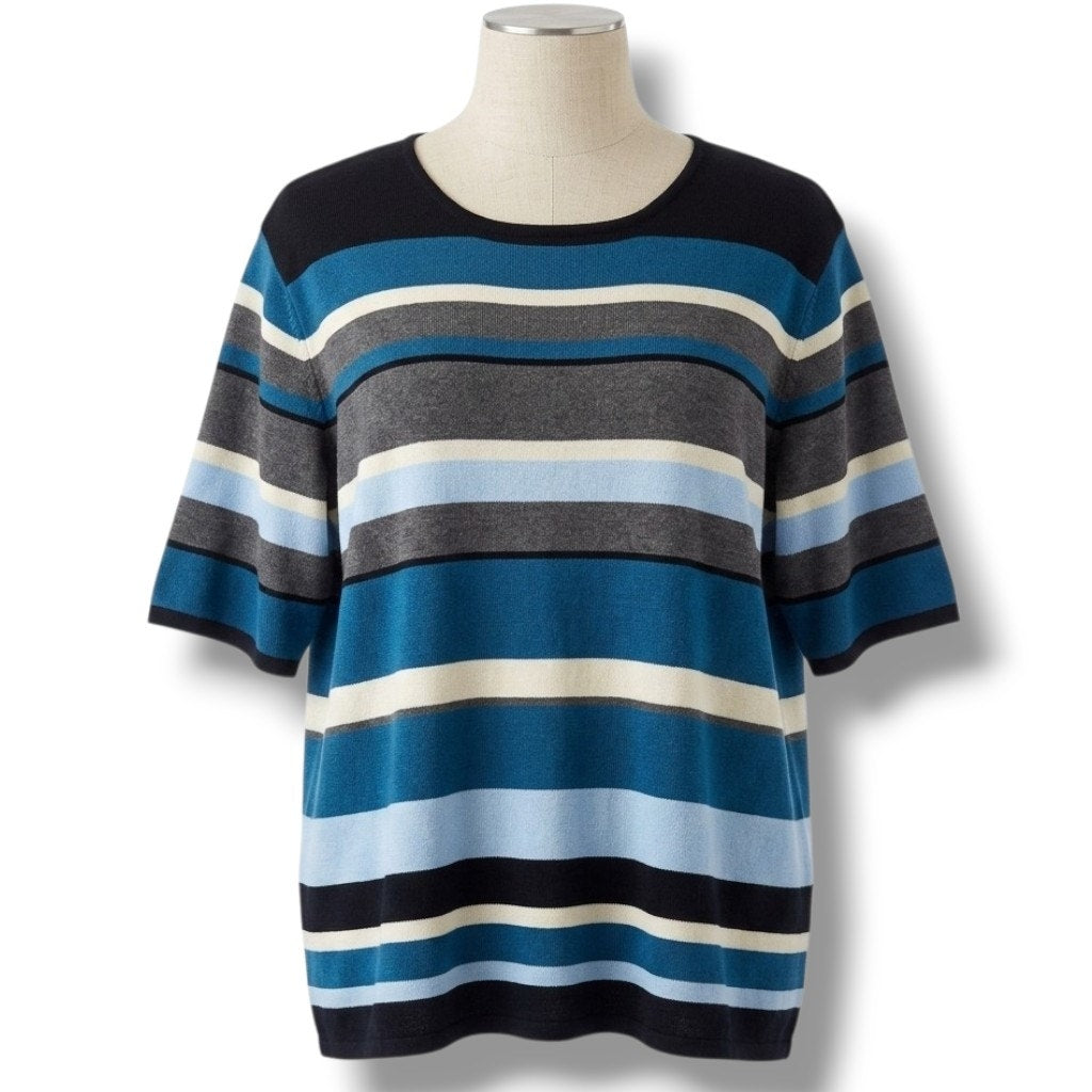Sag Harbor Woman Striped Short Sleeve Knit Sweater