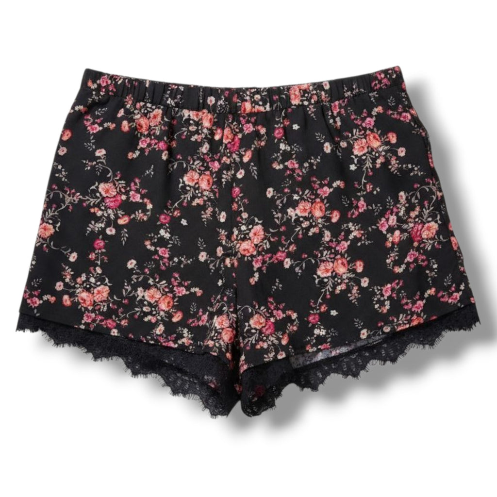 Socialite Women’s Black Floral Lace Hem Dressy Shorts Small